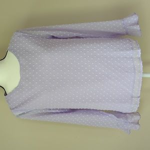 Shein Swiss Dot Ruffle Bell Cuff Lined Blouse S Soft Purple